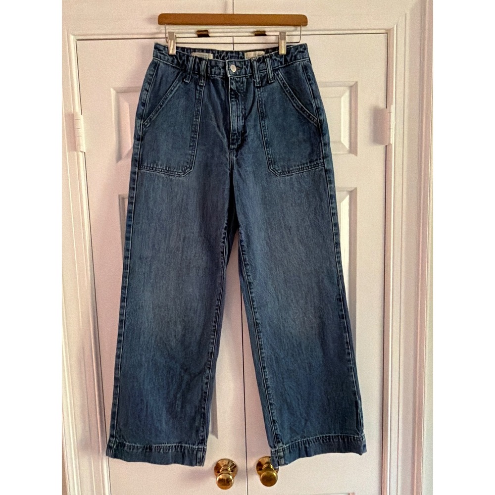 Universal Thread High Rise Wide Leg Jeans Blue Denim Utility Patch Pocket 8/R